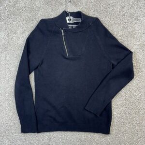 Armani Exchange Men Black Cashmere Blend Asymmetrical Quarter Zip Sweater Size M